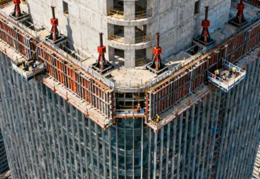 Doka climbing system on a skyscraper core wall