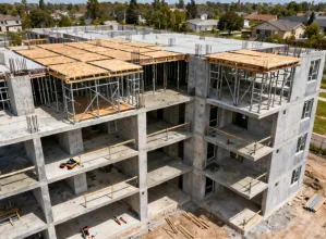 Residential multi-story construction with slab formwork
