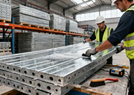 Doka formwork panels prepared for reuse at a service depot
